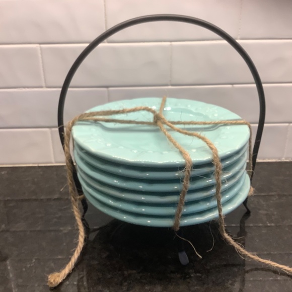 Cocktail Snack Bread and Butter Dishes w/Iron Caddy - Picture 3 of 6